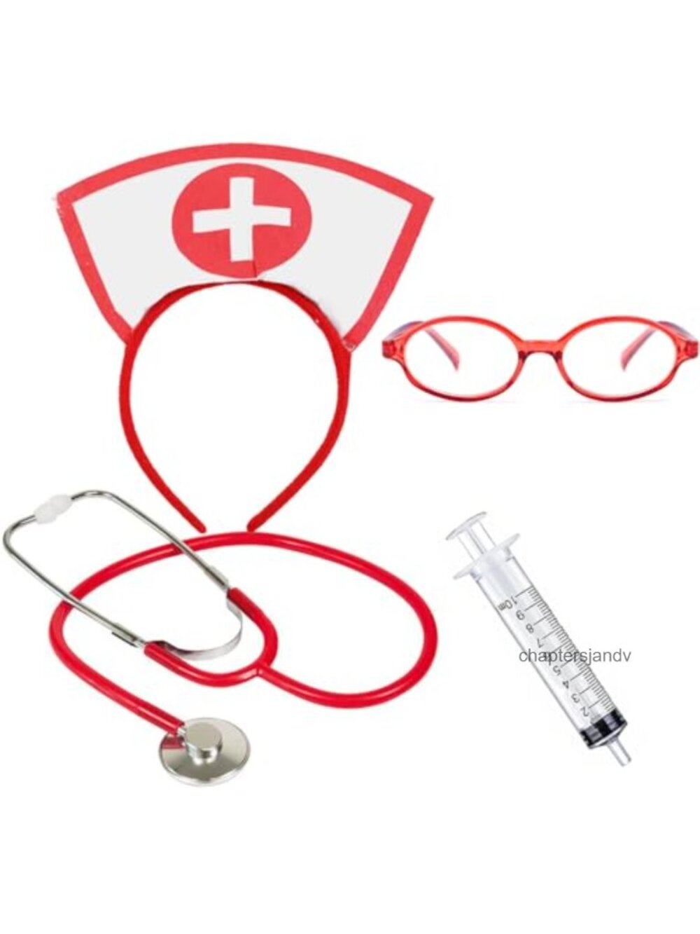 Nurse Costume Set 4Pc Halloween Accessory Kit Stethoscope Hat Glasses